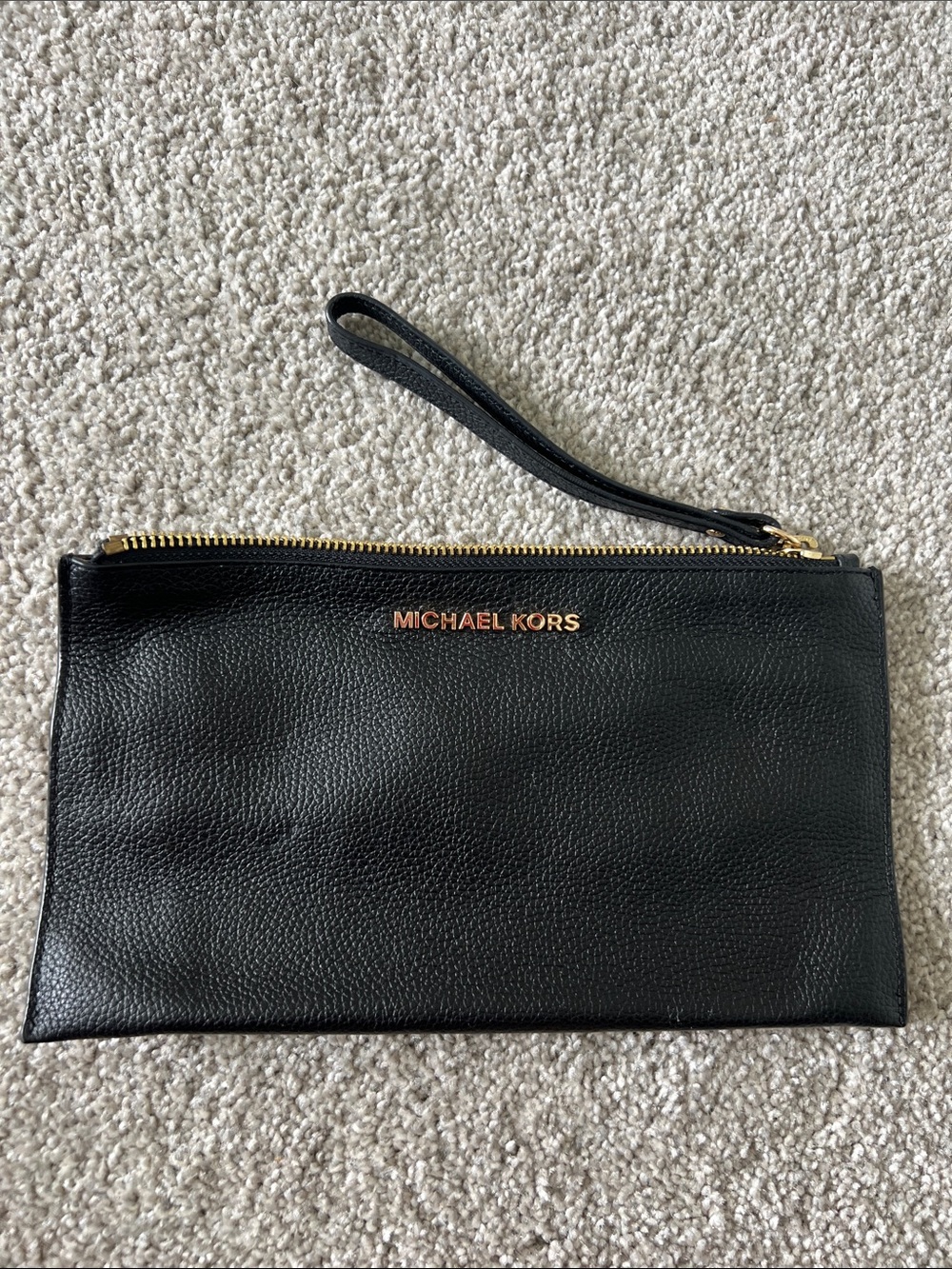 Michael Kors Black Pebbled Leather Wristlet with Gold Hardware
